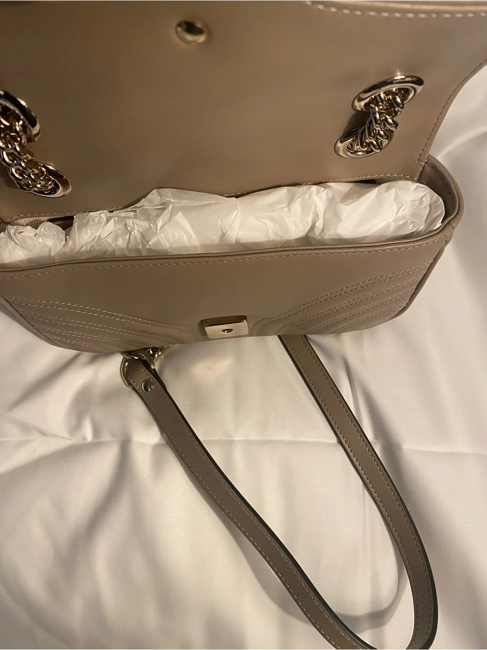 Nwt Gucci Marmont small beige leather bag